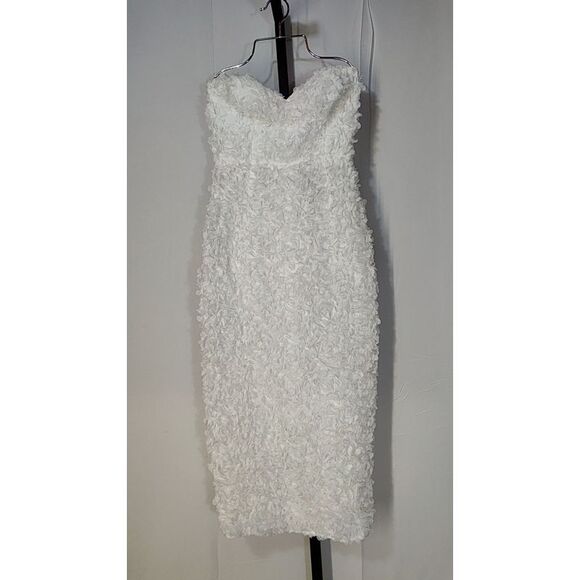 Lulus Gorgeous Mentality 3D Floral Strapless Midi Dress White S - Picture 2 of 3
